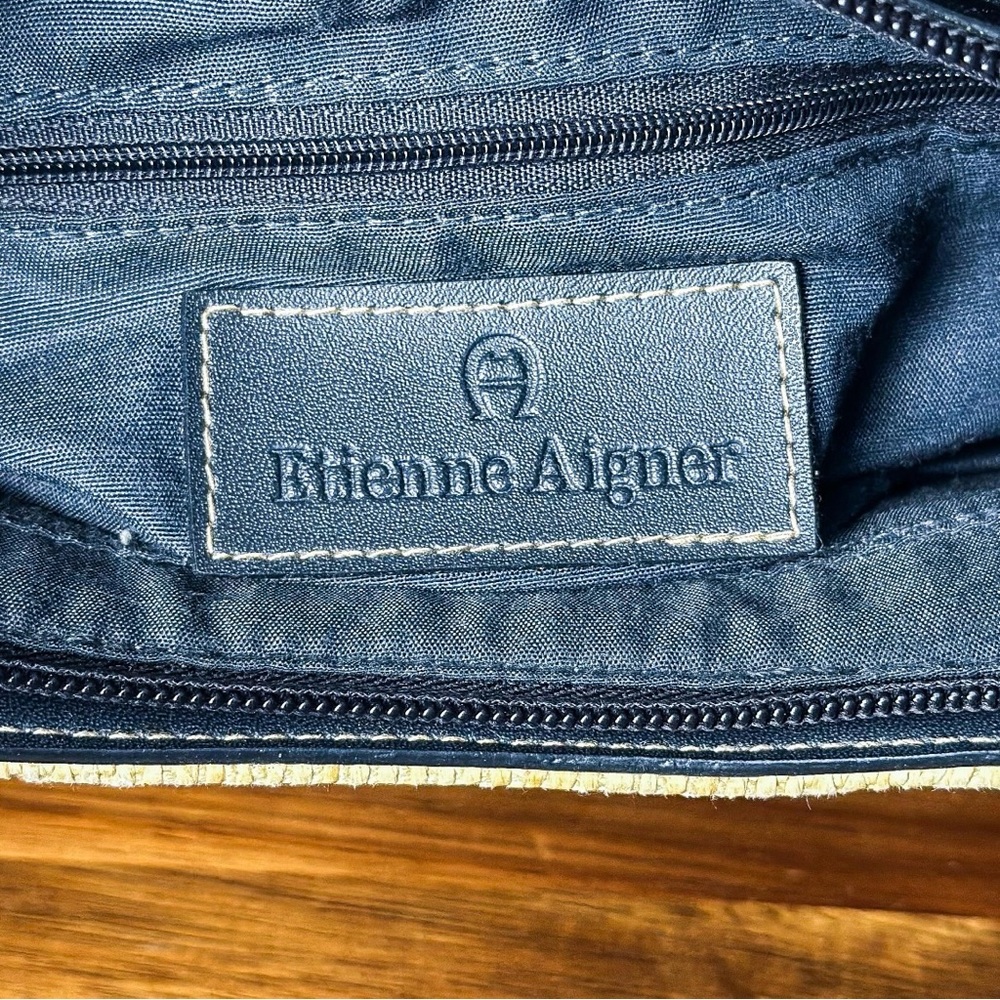 Vintage Etienne Aigner Navy Leather Shoulder Bag: Basketweave Summer Purse - Picture 7 of 7